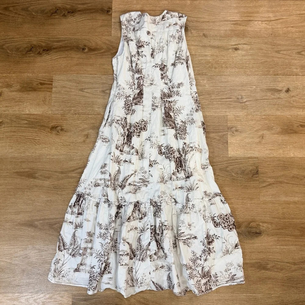 NICHOLAS Jordane White and Brown Floral Sleeveless Maxi Dress